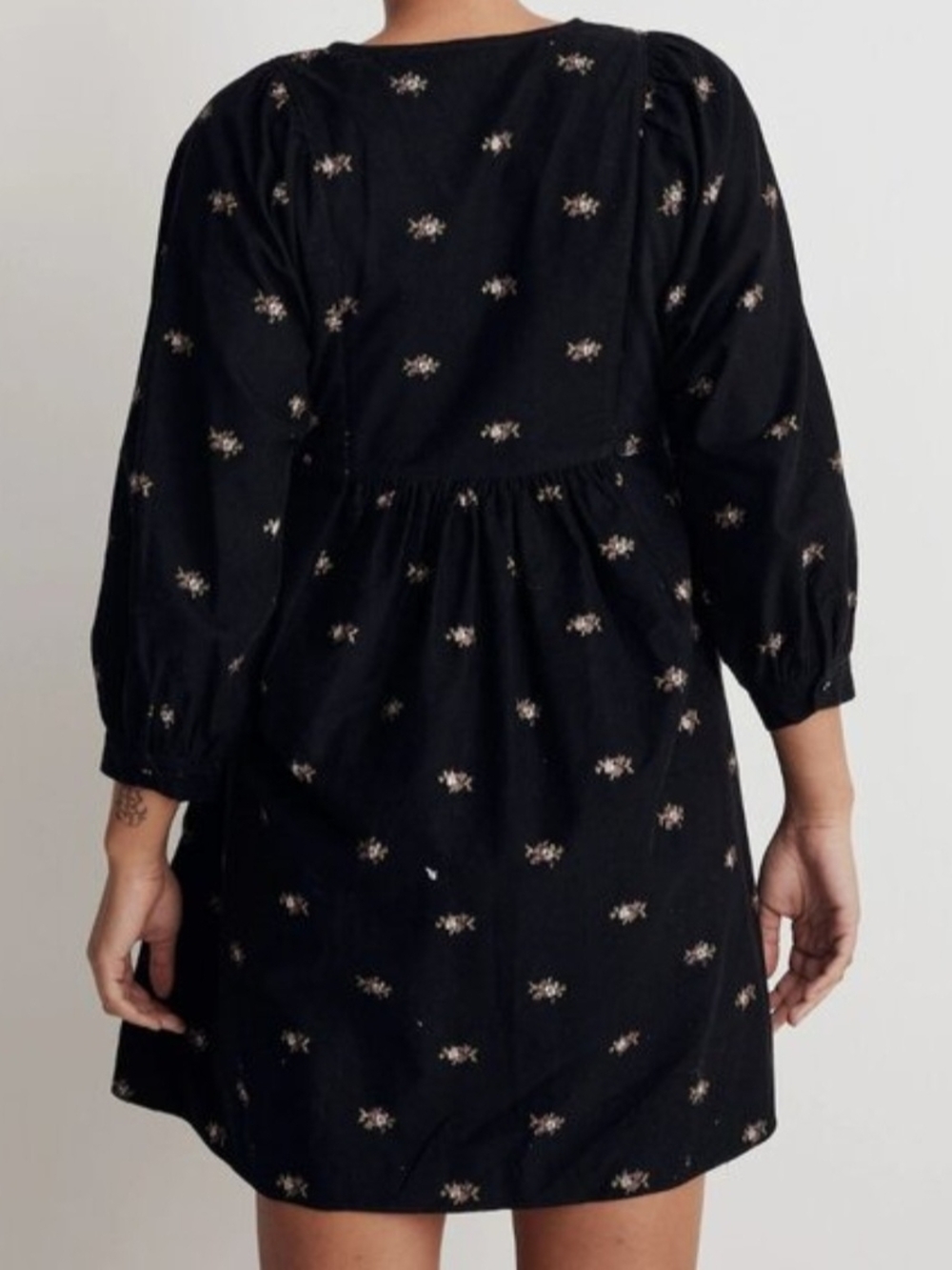 Madewell Sz Small Black Floral V-Neck Cotton Dress - Picture 5 of 9
